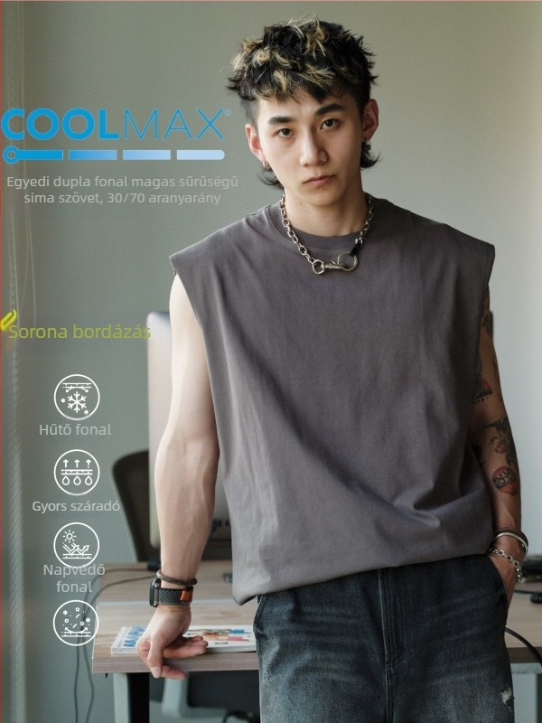 Ujjatlan Sweat Vest, laza szabás, egyszínű minta, poliészter Corduroy anyag, rejtett patch zseb