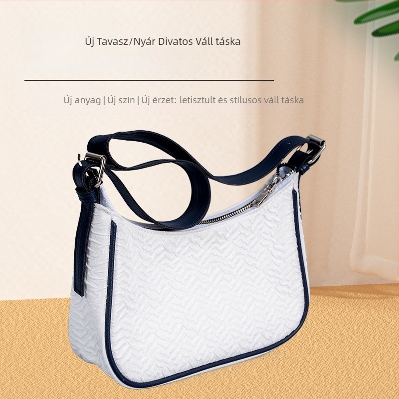 Hold alakú crossbody táska, vászon, cipzár, Quansheng márka, belső cipzáras rekesz