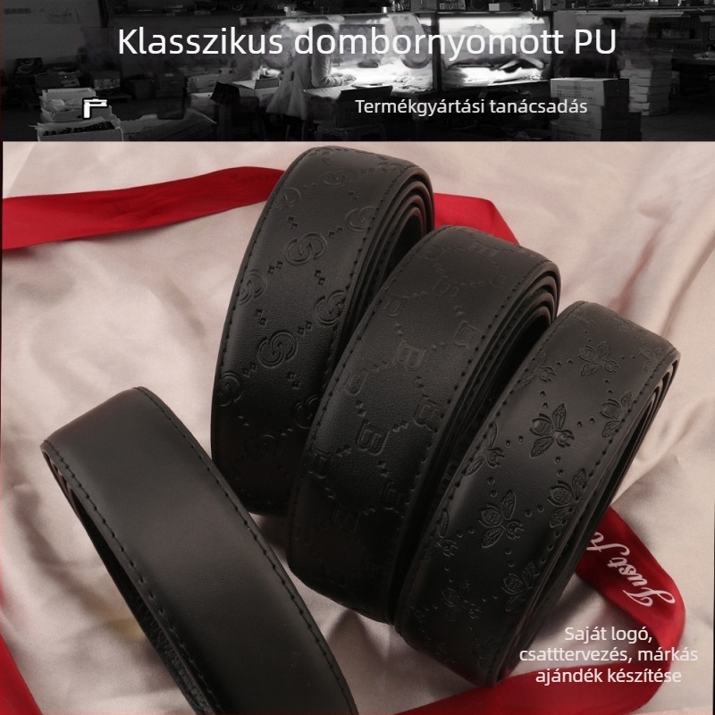 Férfi PU bőrből készült öv dombornyomott mintával, automata csattal, 2–4 cm szélesség, koreai stílus.