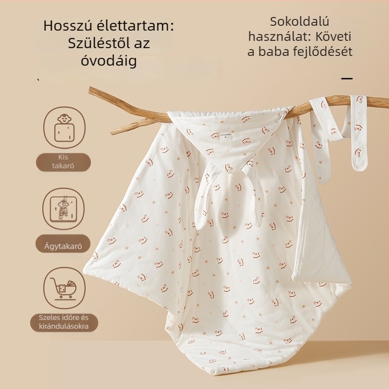 Újszülött takaró 95% tiszta pamut és poliészter töltettel – cartoon minta, megfelelő tavaszra, őszre és téli időszakra