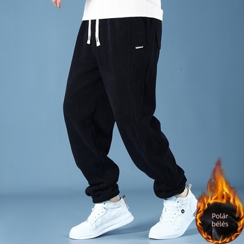 Corduroy férfi nadrág, Plus Size, fleece-lével bélelt, lazán szabott, egyenes szárú, téli, hosszú sportos-nap