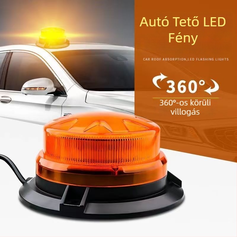 Autó tetőre szerelhető mágneses stroboszkóp LED – 12-24V, Plum Blossom alak, forgó, mágneses rögzítés