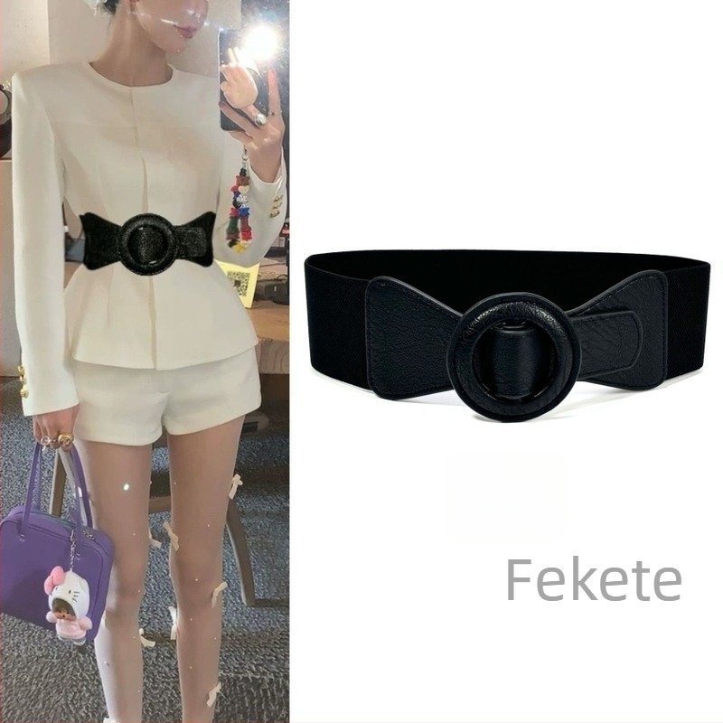 PU bőr derékszíj ruhákhoz és kabátokhoz, széles stílus, distressed felület, Japán gombos zárás, márka 001
