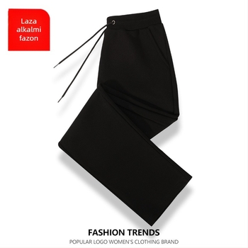 320 g pamut férfi casual tréningnadrág, egyszínű, laza szabás, lágy esésű anyag, hosszú
