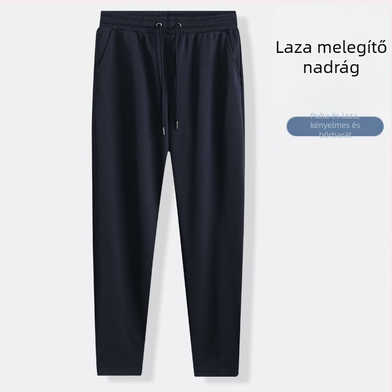 320 g pamut férfi casual tréningnadrág, egyszínű, laza szabás, lágy esésű anyag, hosszú