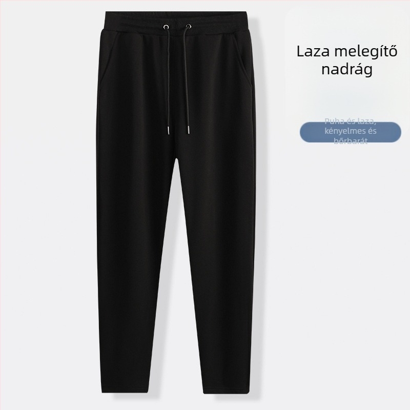 320 g pamut férfi casual tréningnadrág, egyszínű, laza szabás, lágy esésű anyag, hosszú