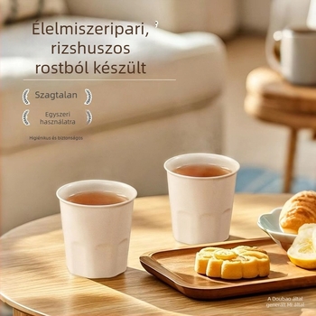 Egyszer használatos pohár rizshéjból, élelmiszer-minőségű, 101–200 ml, mikrohullámú sütőbe tehető, biológiailag lebomló