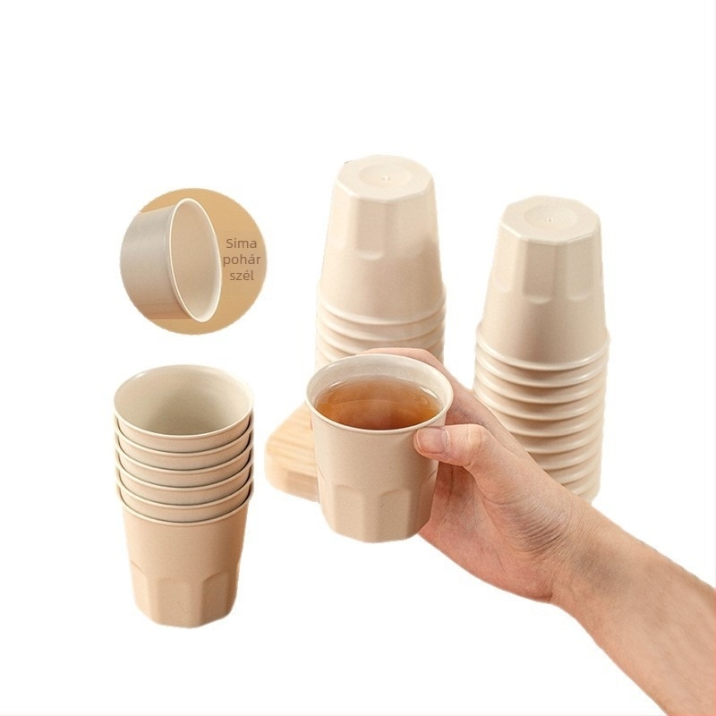 Egyszer használatos pohár rizshéjból, élelmiszer-minőségű, 101–200 ml, mikrohullámú sütőbe tehető, biológiailag lebomló