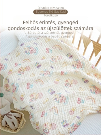 Baba fürdető törölköző pamut géz — nedvszívó, mesefigurás mintával, egész éves, 1–3 évesek számára