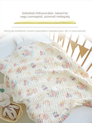 Baba fürdető törölköző pamut géz — nedvszívó, mesefigurás mintával, egész éves, 1–3 évesek számára