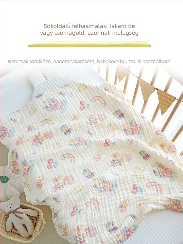 Baba fürdető törölköző pamut géz — nedvszívó, mesefigurás mintával, egész éves, 1–3 évesek számára