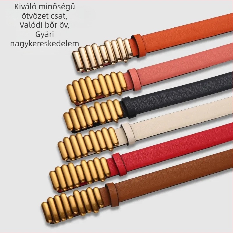 Női bőrszíj, elegáns és sokoldalú dizájn, koreai stílusú kiegészítő, tűs csattal, szélesség 2–4 cm, hossz 115–120 cm