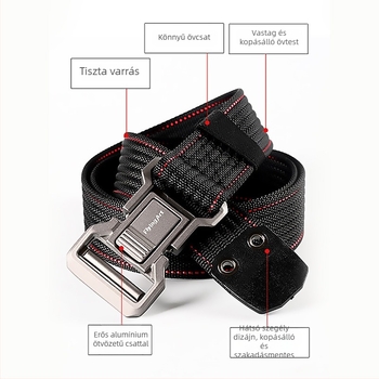 Nylon taktikai öv ötvözet csattal, snap zárás, szélesség 2–4 cm