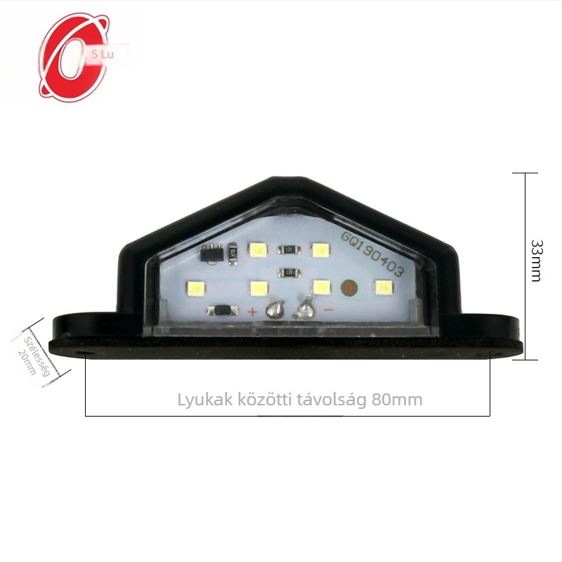 Kamion rendszámtábla lámpa, 6 LED, 12–24V működés