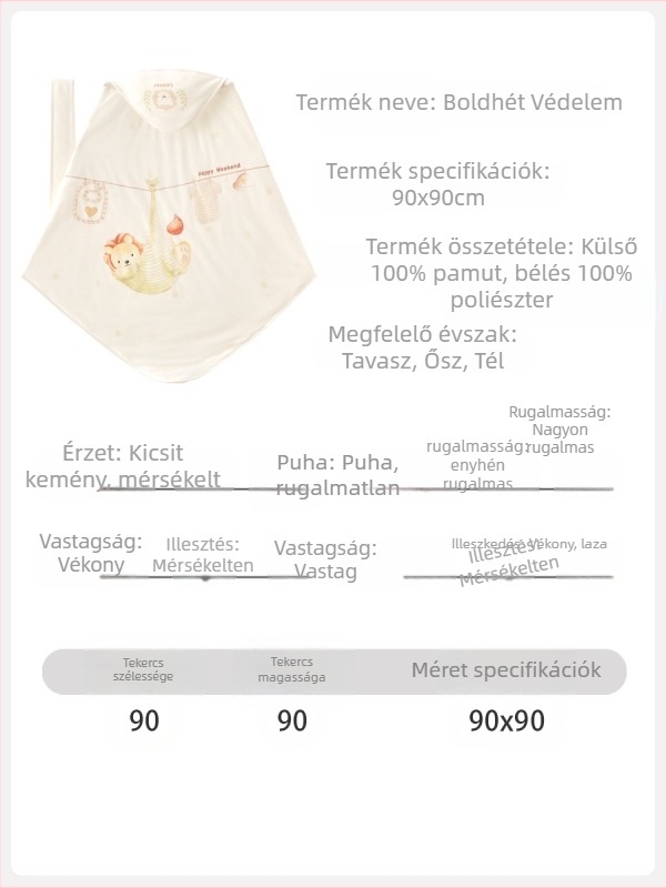 Újszülött ölelő takaró, 100% pamut anyag, töltet poliészter-pamut, tavaszra, őszre és télre, újszülötteknek (0-1 év)