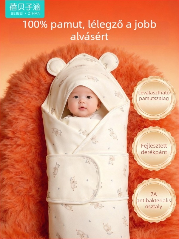 Levehető belső béléses takaró, vastag téli kialakítás, 100% pamut, állatmintás, újszülötteknek (0–1 év)