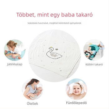 Kétoldalas muszlin pamut babafürdő törölköző, puha és nedvszívó, állatos mintával, egész éves használatra