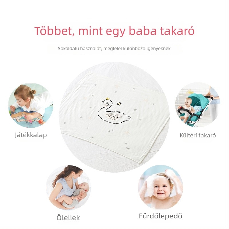 Kétoldalas muszlin pamut babafürdő törölköző, puha és nedvszívó, állatos mintával, egész éves használatra