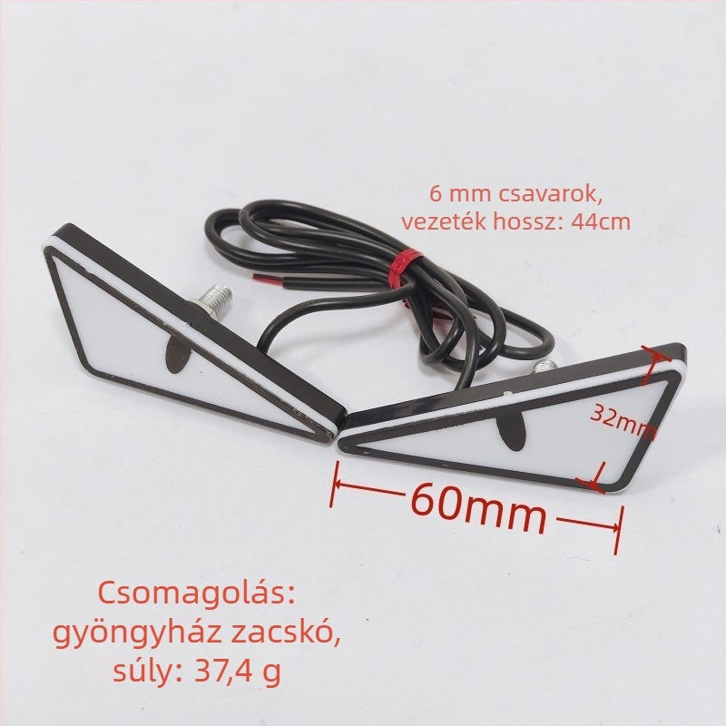 LED világítás motorkerékpár rendszámtábla csavarjaihoz — háromszög alakú ördögszemek, univerzális dekoratív kiegészítő, 12 V, 0,15 A, műanyag, kiegészítő szám 143