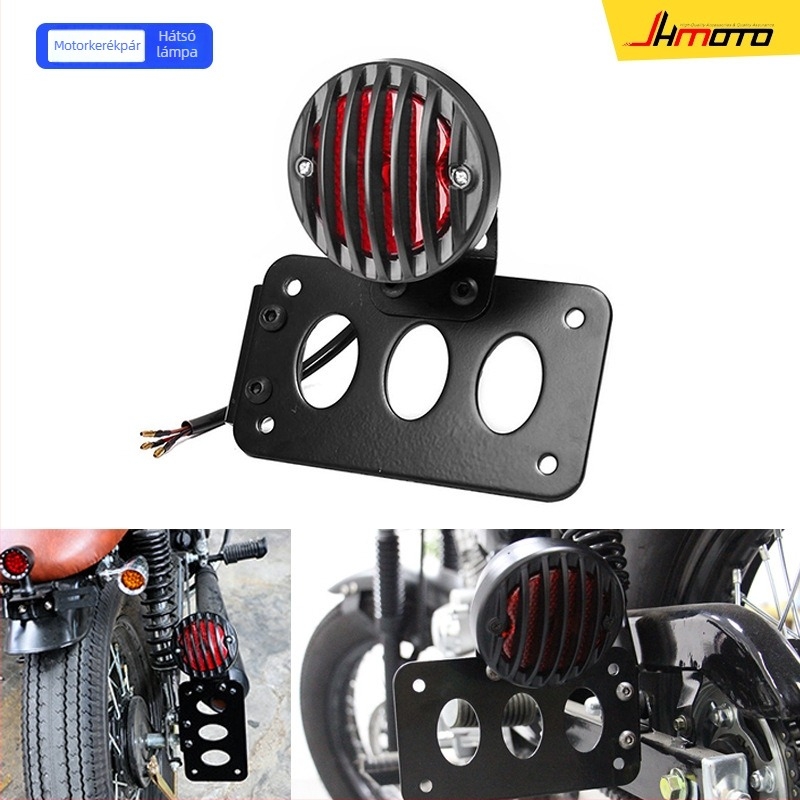 Motorkerékpár hátsó lámpa, modell JH125, 5W, 12V, teljes fém kivitel