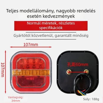 Négyzet alakú LED trailer hátsó lámpa, 12-36V, 0,5A, LED