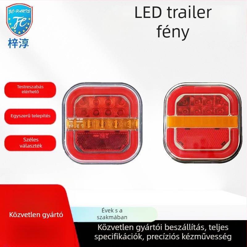 Négyzet alakú LED trailer hátsó lámpa, 12-36V, 0,5A, LED