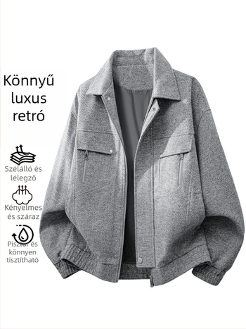 Férfi loose-fit dzseki városi street stílusban, reveres gallér, cipzár, 100% poliészter, lélegző és szélálló