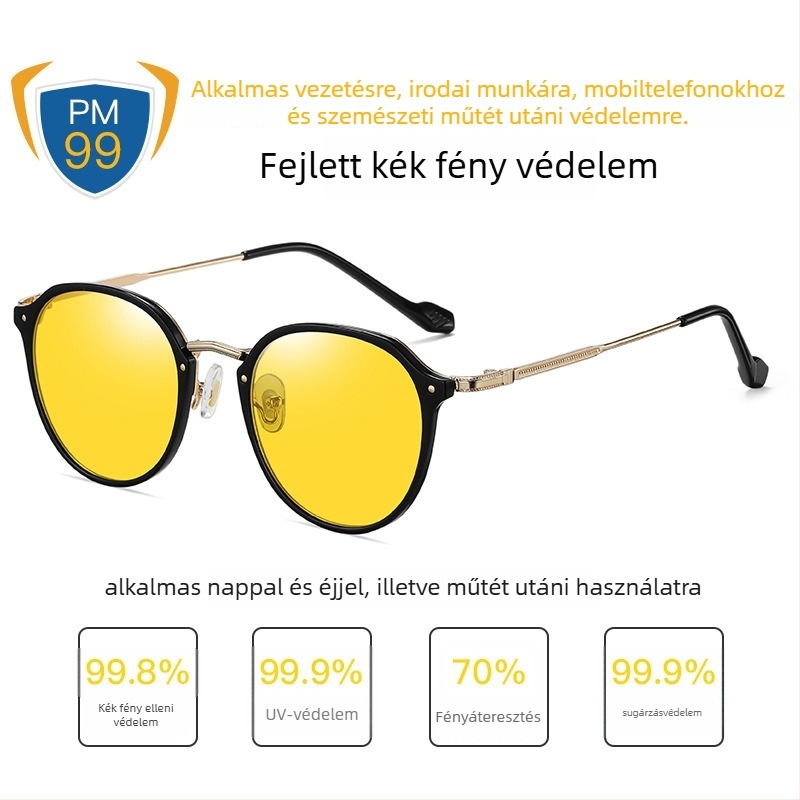 Kékfény elleni szemüveg állítható ultra könnyű fém kerettel, 1,8 mm vastagságú lencsék, 77% fényáteresztés, Modell 2347