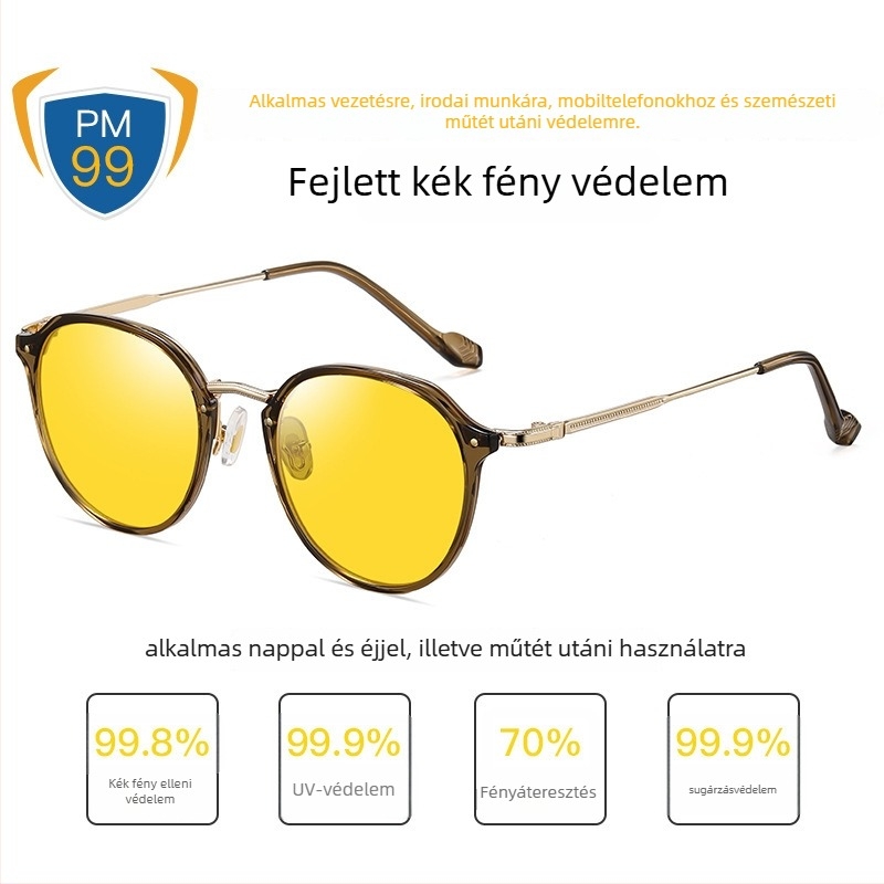 Kékfény elleni szemüveg állítható ultra könnyű fém kerettel, 1,8 mm vastagságú lencsék, 77% fényáteresztés, Modell 2347