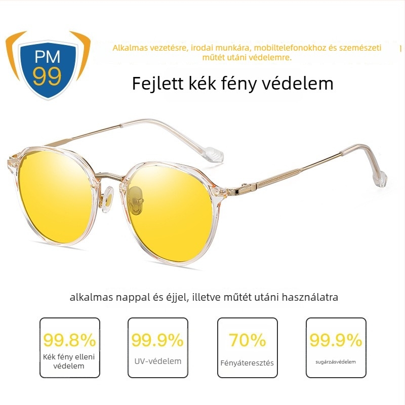 Kékfény elleni szemüveg állítható ultra könnyű fém kerettel, 1,8 mm vastagságú lencsék, 77% fényáteresztés, Modell 2347