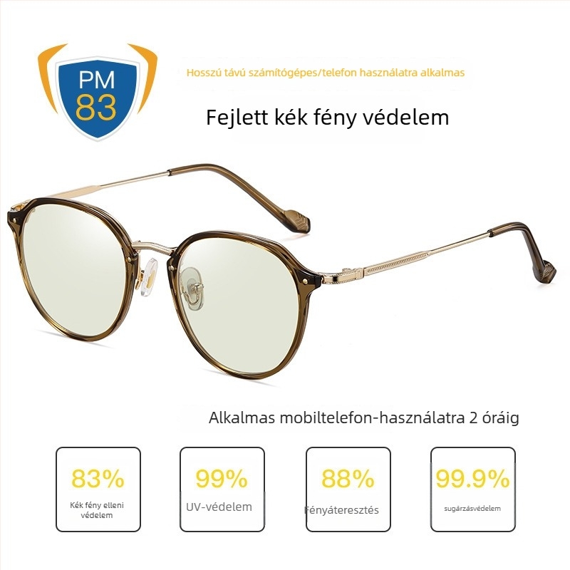 Kékfény elleni szemüveg állítható ultra könnyű fém kerettel, 1,8 mm vastagságú lencsék, 77% fényáteresztés, Modell 2347