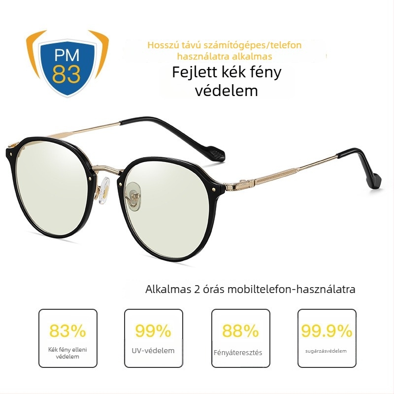 Kékfény elleni szemüveg állítható ultra könnyű fém kerettel, 1,8 mm vastagságú lencsék, 77% fényáteresztés, Modell 2347