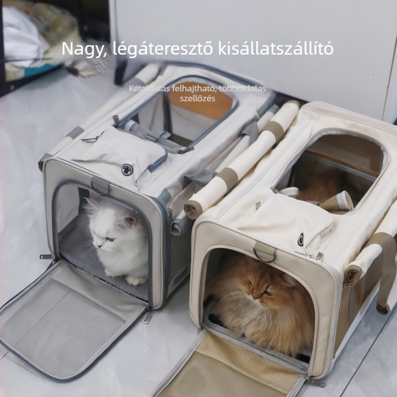 Két macska szállító táska, légáteresztő, nagy kapacitású háziállat-táska