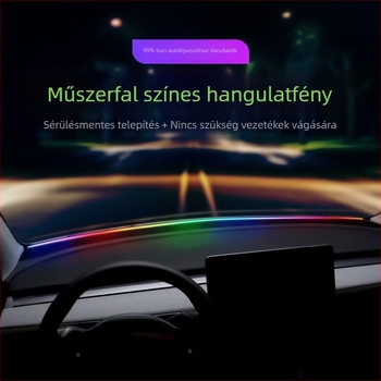 Középkonzolhoz szilikonból készült hangulatvilágítási csík, 64 színű alkalmazásvezérlés, USB-tápellátás, telepítés károsodás nélkül