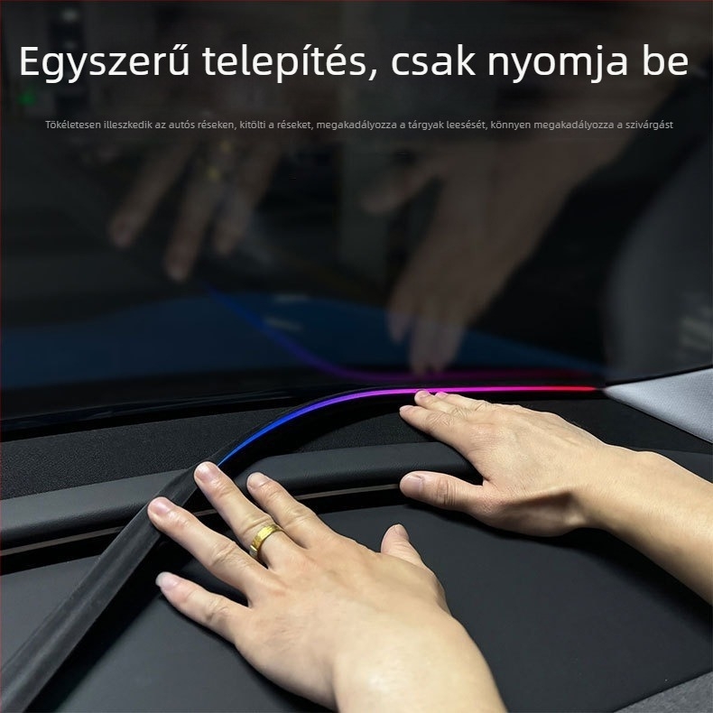 Középkonzolhoz szilikonból készült hangulatvilágítási csík, 64 színű alkalmazásvezérlés, USB-tápellátás, telepítés károsodás nélkül