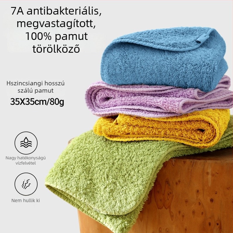 100% pamutból készült négyzetes törölköző, A-típus, vastított és megnagyított, babáknak és kisgyerekeknek, élre akasztóval, szöszmentes, közepes méretű, függő stílus