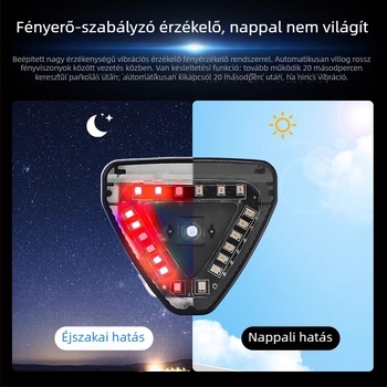 Napelemes háromszög stroboszkópos lámpa motorkerékpárhoz, ABS burkolat, 12V, 5W, 0,5A