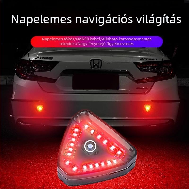 Napelemes háromszög stroboszkópos lámpa motorkerékpárhoz, ABS burkolat, 12V, 5W, 0,5A