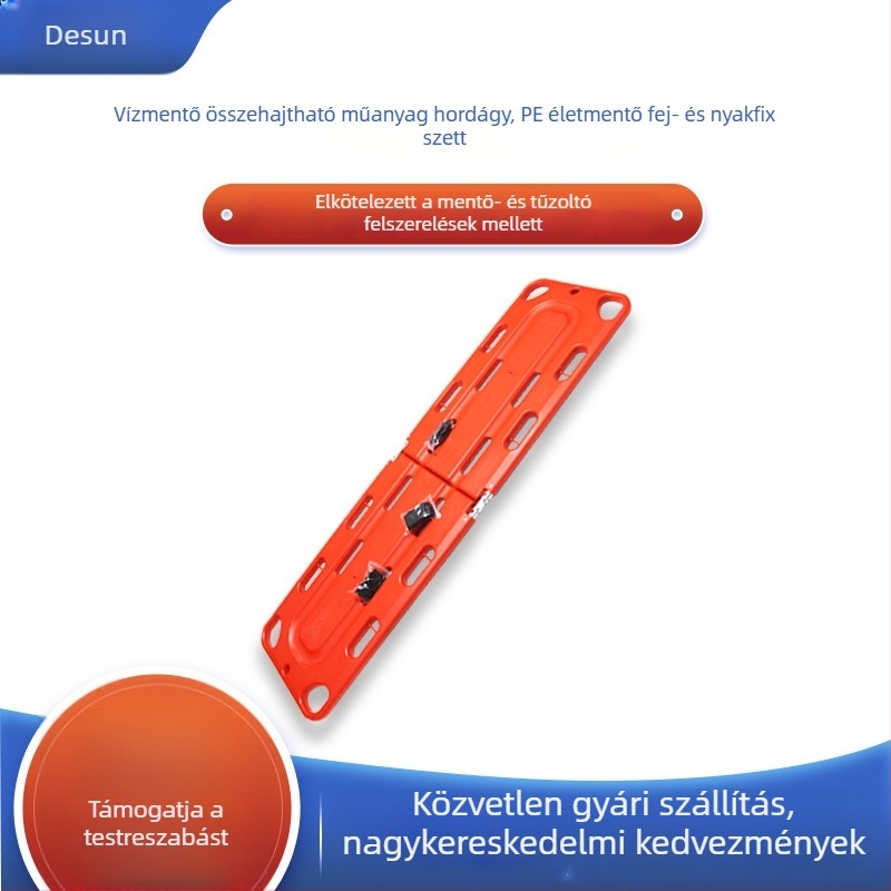 Vízi mentési hordágy készlet gerinclemezzel, összecsukható műanyag hordágy, PE fej- és nyakmerevítővel — Márka Three Tails, Modell SWY-SYJYDJ-01