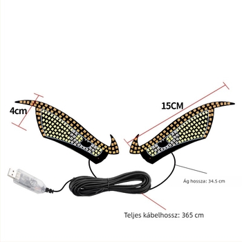 Démon szemű LED autó dekoratív fény, 11 üzemmód, USB-s, testre szabható
