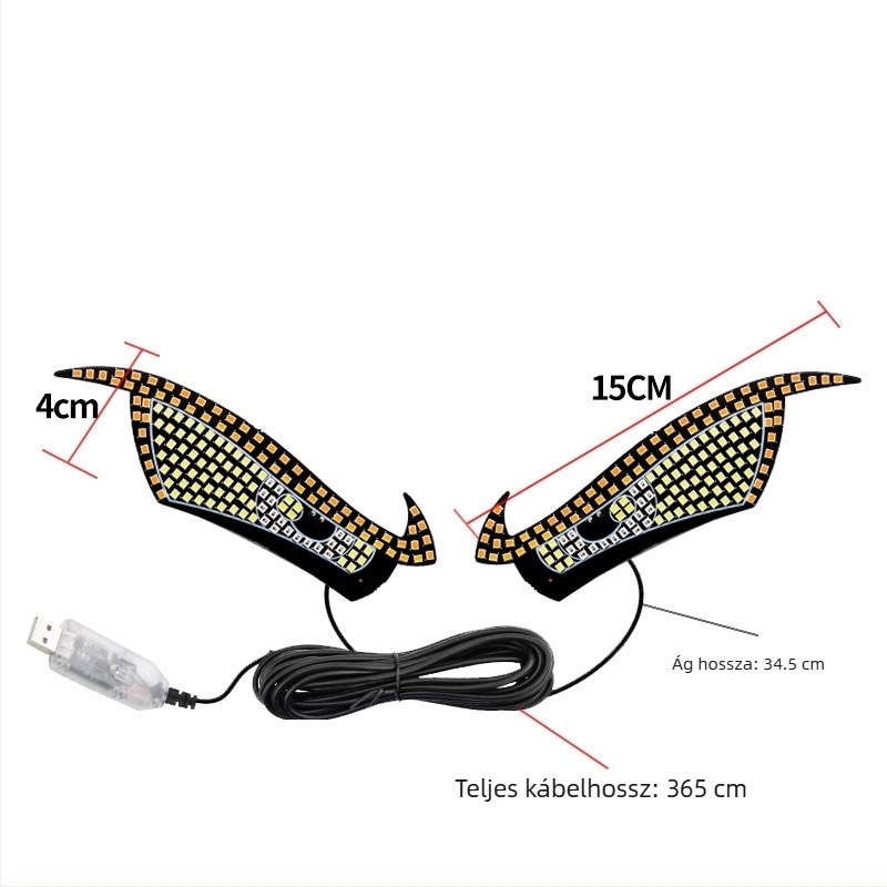 Démon szemű LED autó dekoratív fény, 11 üzemmód, USB-s, testre szabható