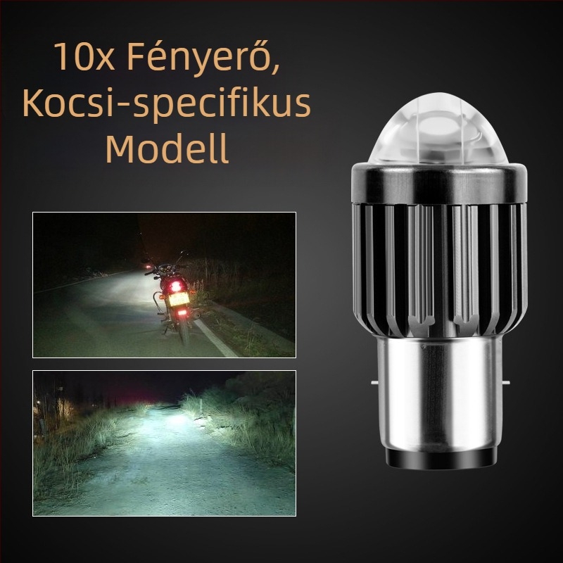 Motorkerékpár LED elsőfényszóró H4-BA20 lencsével, alumínium ház, 12-80V, 15W, 1200 lm, IP67
