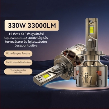 330W LED autófényszóró H7/H4/H11-hez – 33 000 lm, 12–24 V, IP68, alumínium ház