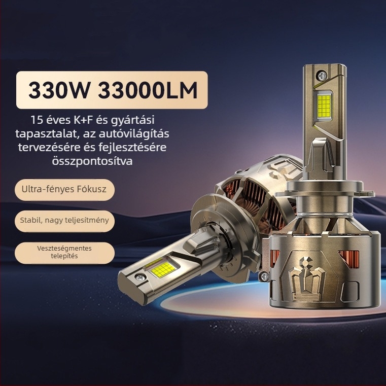 330W LED autófényszóró H7/H4/H11-hez – 33 000 lm, 12–24 V, IP68, alumínium ház