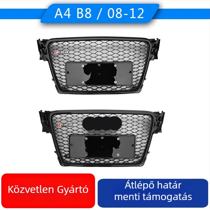 RS4-stílusú első grille Audi A4 B8-hoz (2008-2012) - ABS műanyag, lökhárítóra szerelés, A4-kompatibilis, automata váltó
