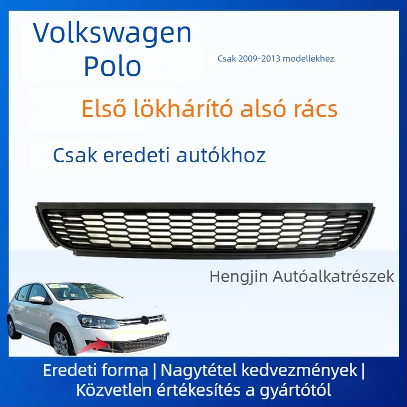 VW Polo (2009-2013) alsó első lökhárító rács, ABS műanyag, lökhárítóra szerelhető, alkatrész szám 6RD 853 677A, Hengjin