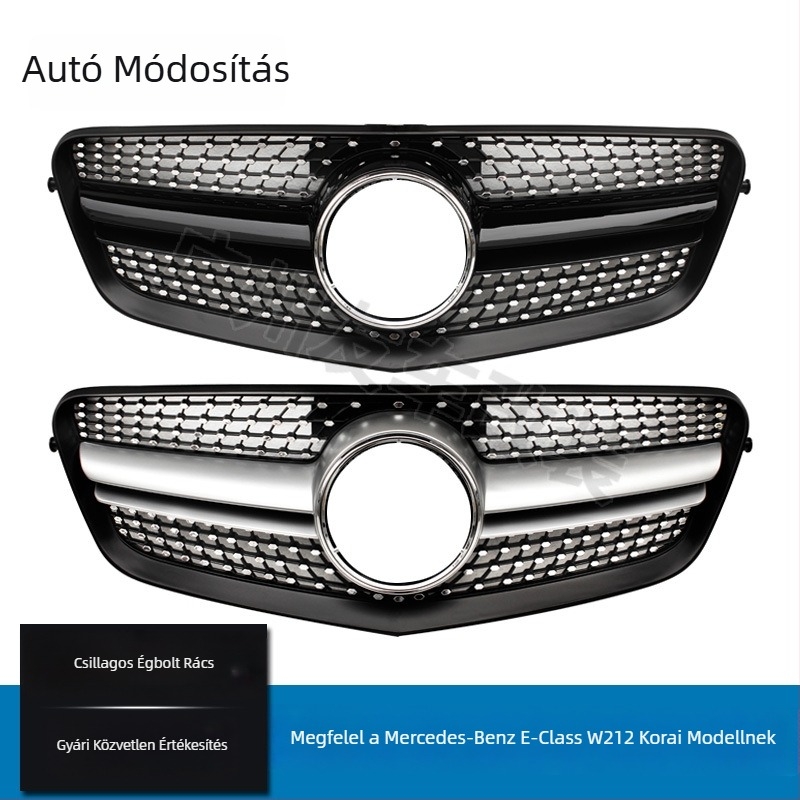 Mercedes-Benz E-Class W212 elülső grille (2010-2013), ABS műanyag, szerelhető a lökhárítóra, csillag mintás kialakítás