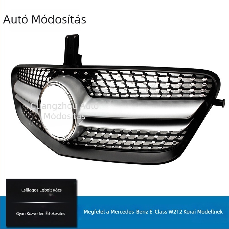 Mercedes-Benz E-Class W212 elülső grille (2010-2013), ABS műanyag, szerelhető a lökhárítóra, csillag mintás kialakítás