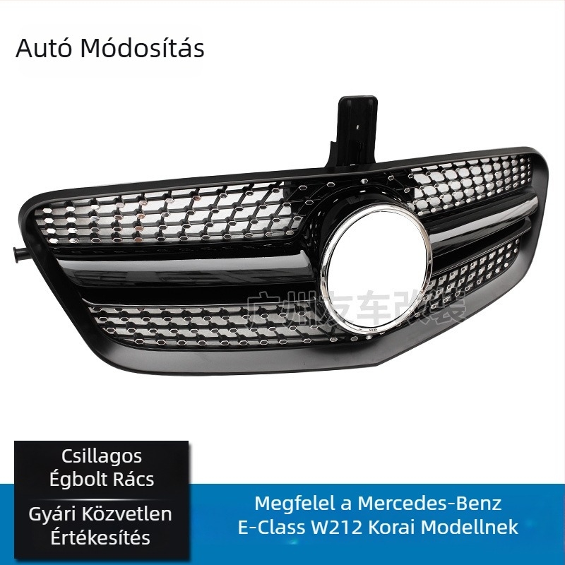 Mercedes-Benz E-Class W212 elülső grille (2010-2013), ABS műanyag, szerelhető a lökhárítóra, csillag mintás kialakítás