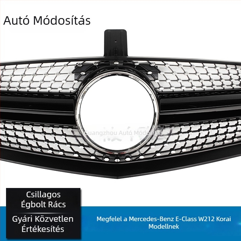 Mercedes-Benz E-Class W212 elülső grille (2010-2013), ABS műanyag, szerelhető a lökhárítóra, csillag mintás kialakítás